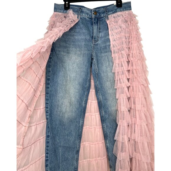 We The Free Pirouette Jean Skirt Combo Tulle Overlay Caviar Bar Blue & Pink 27 - Picture 5 of 14